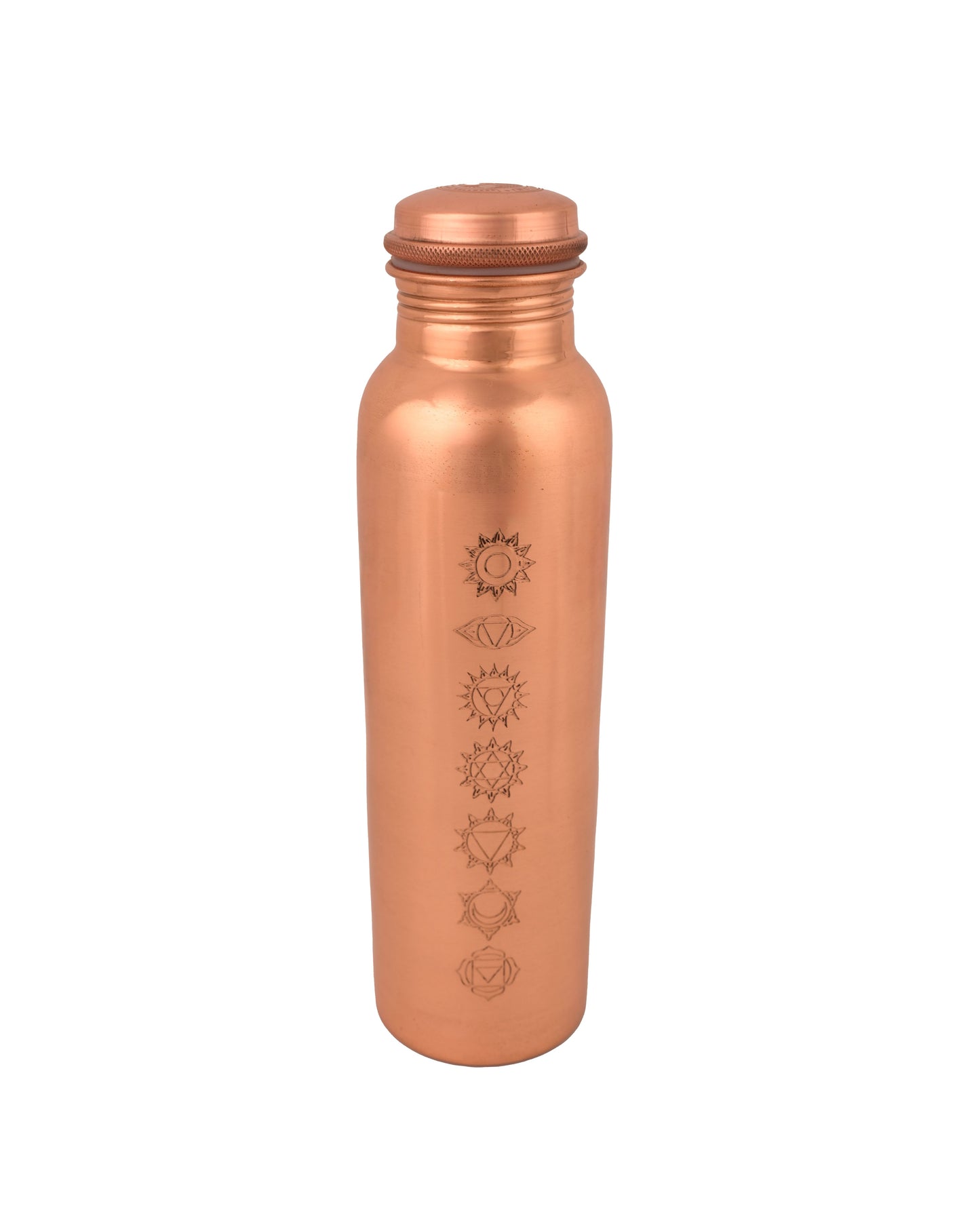 "Sapta Chakra" Yoga Copper Water Bottle - 950 ml BPA Free- Join Free and Leak Proof