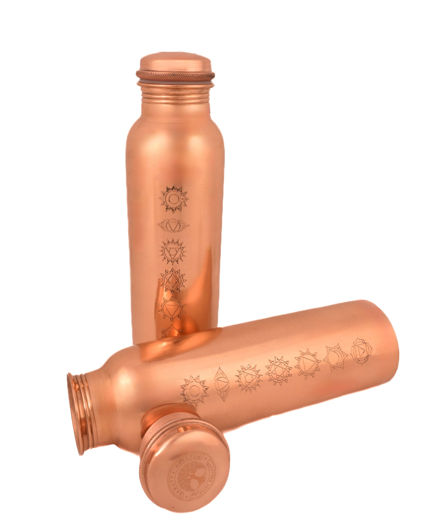 "Sapta Chakra" Yoga Copper Water Bottle - 950 ml BPA Free- Join Free and Leak Proof