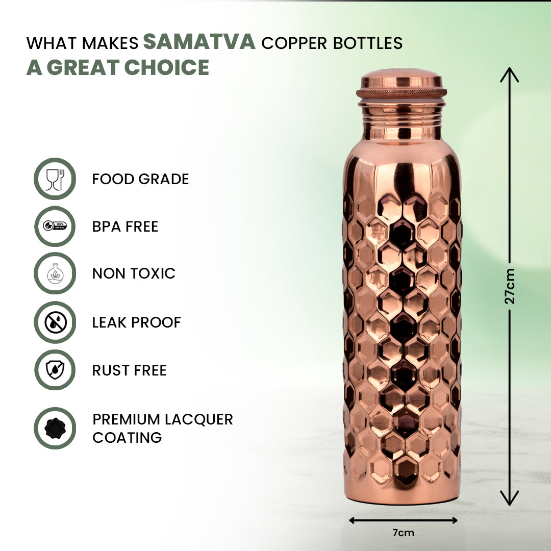 "Ratna" Diamond Copper Water Bottle - 950 ml BPA Free- Join Free and Leak Proof