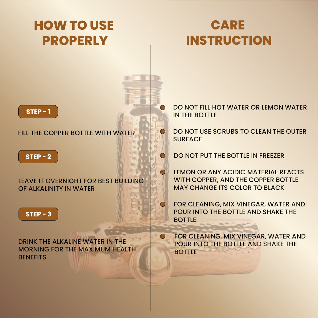 "Prithvi" Hammered Copper Water Bottle - 950 ml BPA Free- Join Free and Leak Proof