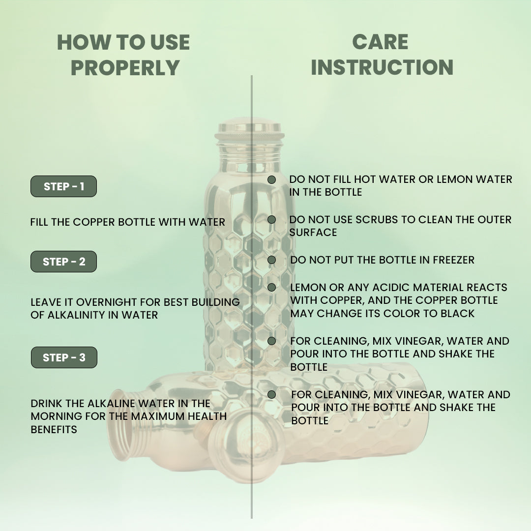 "Ratna" Diamond Copper Water Bottle - 950 ml BPA Free- Join Free and Leak Proof