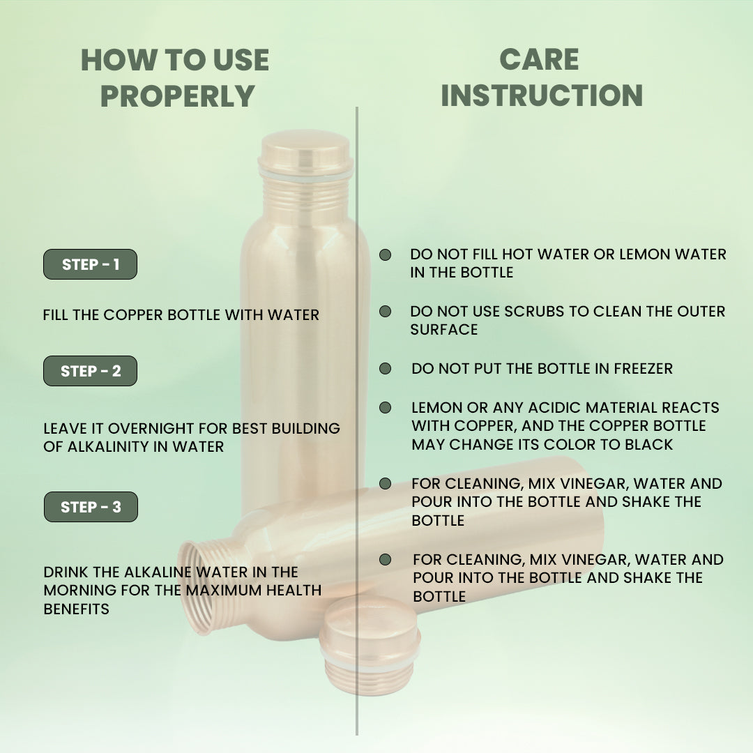 "Jal" Plain Pure Copper Water Bottle - 950 ml BPA Free- Join Free and Leak Proof