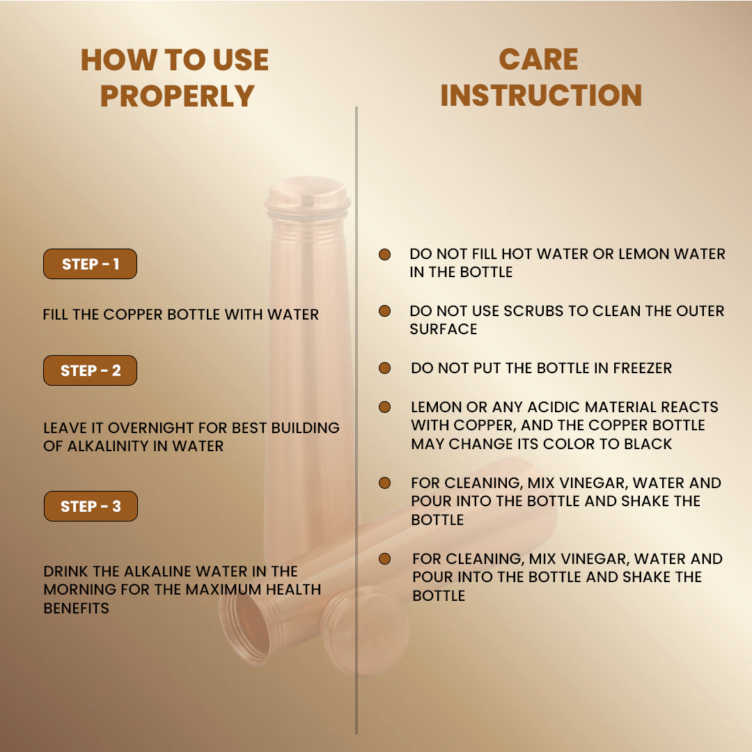 "Tamra" Tower Copper Water Bottle - 950 ml BPA Free- Join Free and Leak Proof
