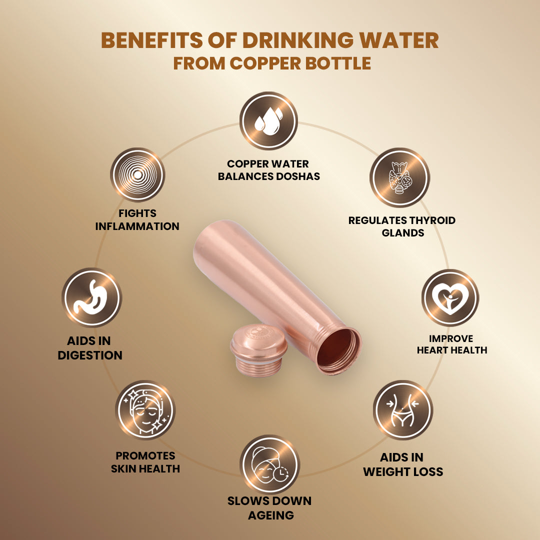 "Tamra" Tower Copper Water Bottle - 950 ml BPA Free- Join Free and Leak Proof