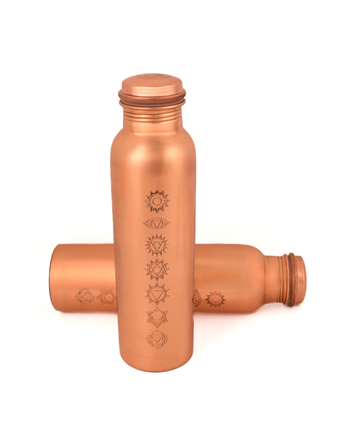 "Sapta Chakra" Yoga Copper Water Bottle - 950 ml BPA Free- Join Free and Leak Proof