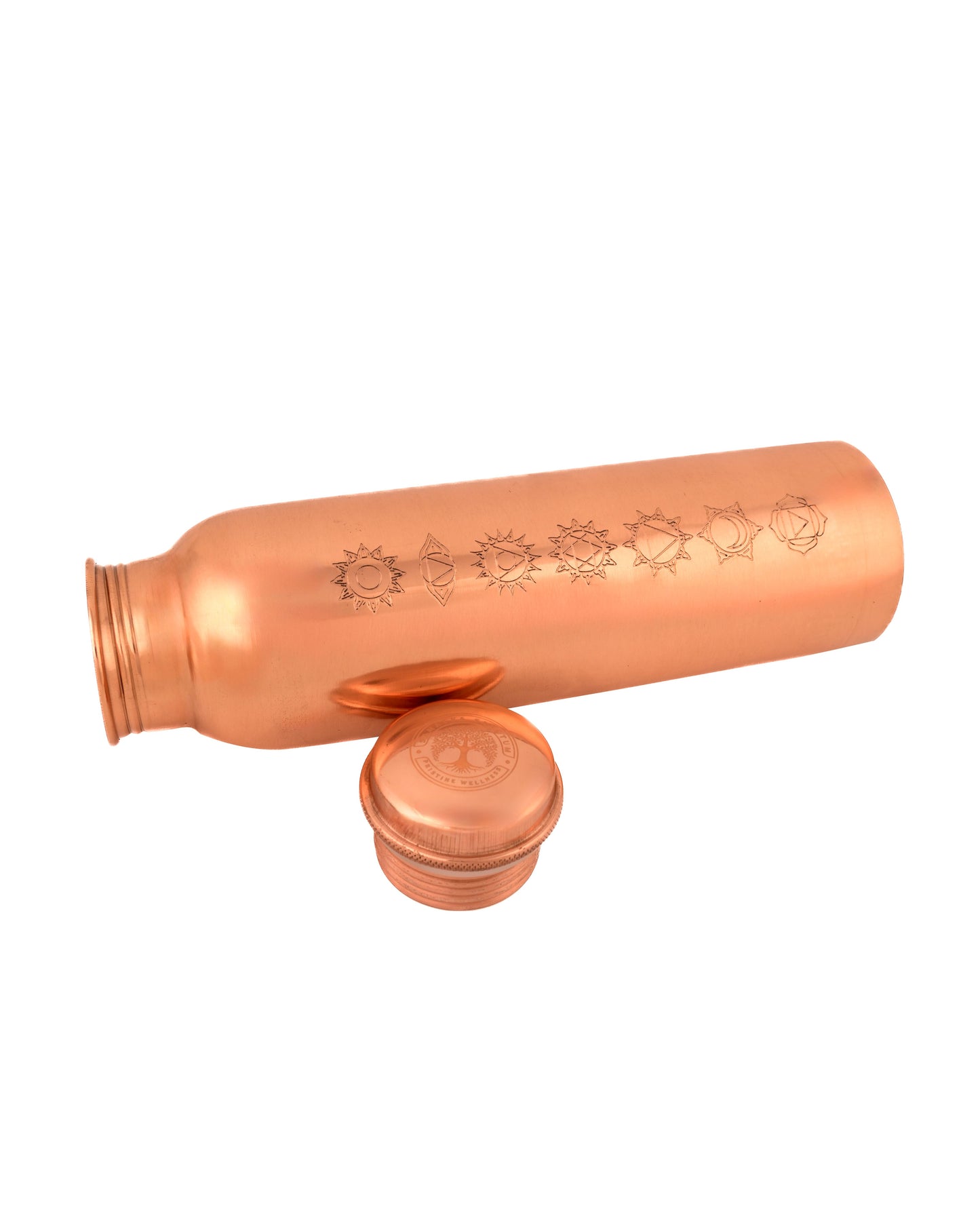 "Sapta Chakra" Yoga Copper Water Bottle - 950 ml BPA Free- Join Free and Leak Proof