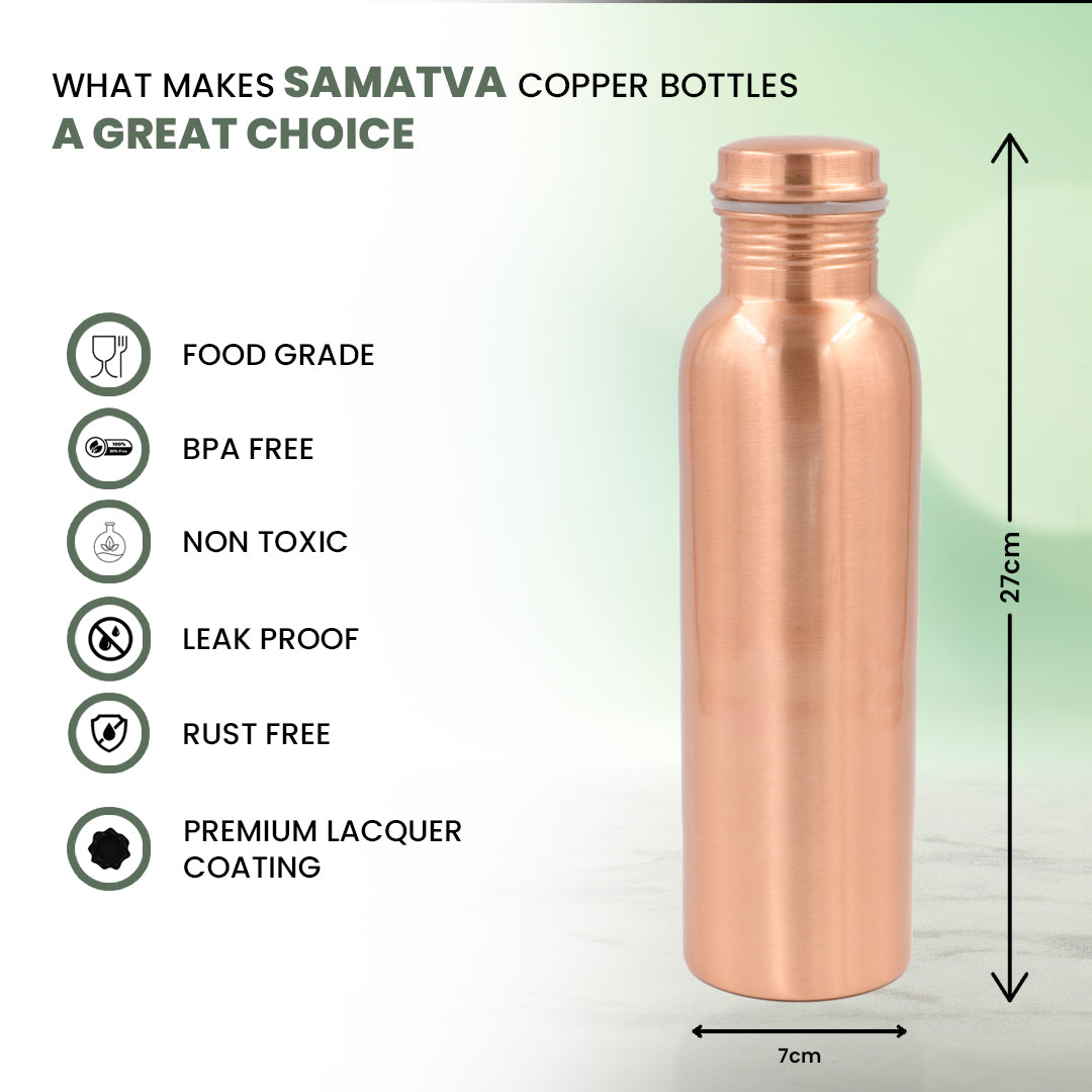 "Jal" Plain Pure Copper Water Bottle - 950 ml BPA Free- Join Free and Leak Proof