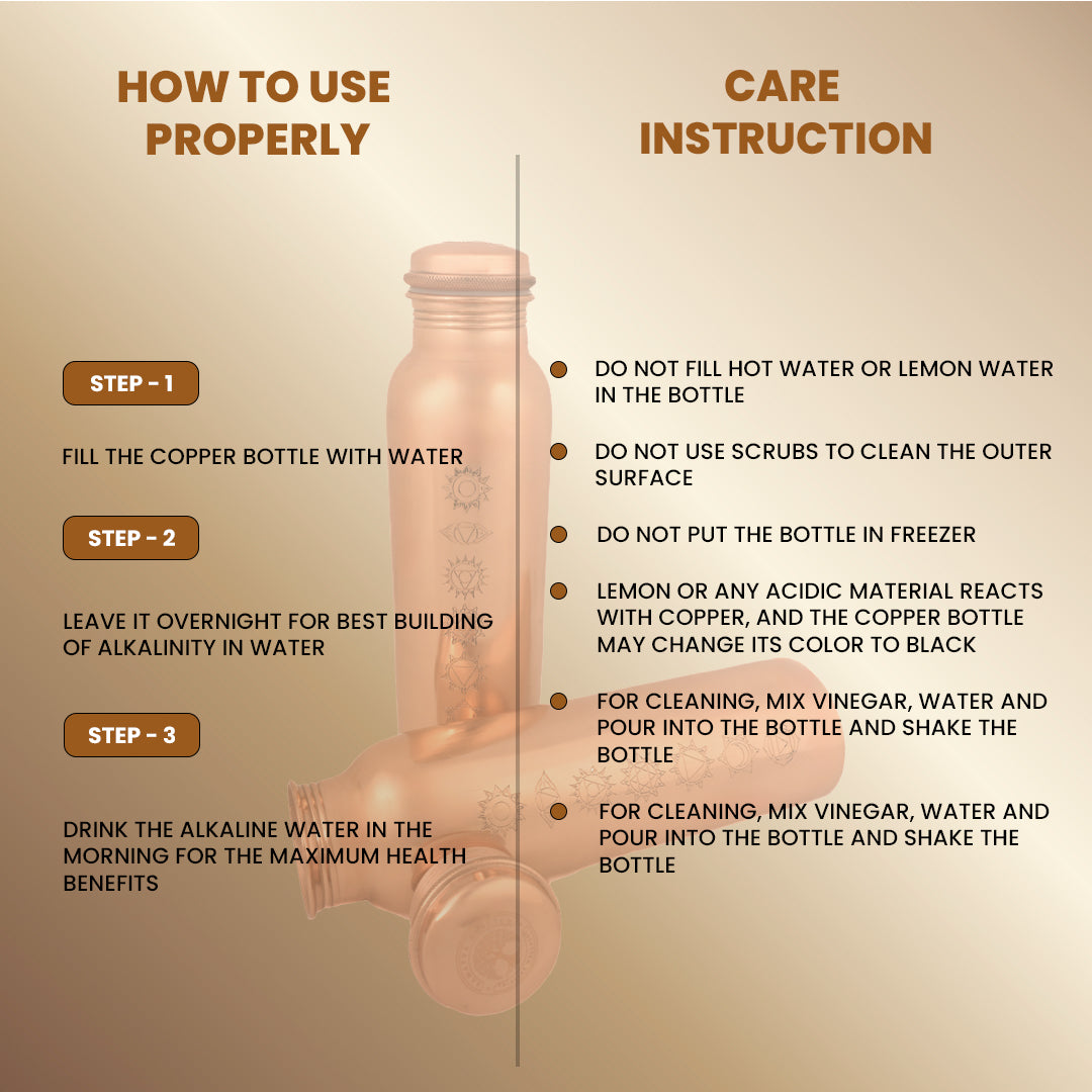 "Sapta Chakra" Yoga Copper Water Bottle - 950 ml BPA Free- Join Free and Leak Proof