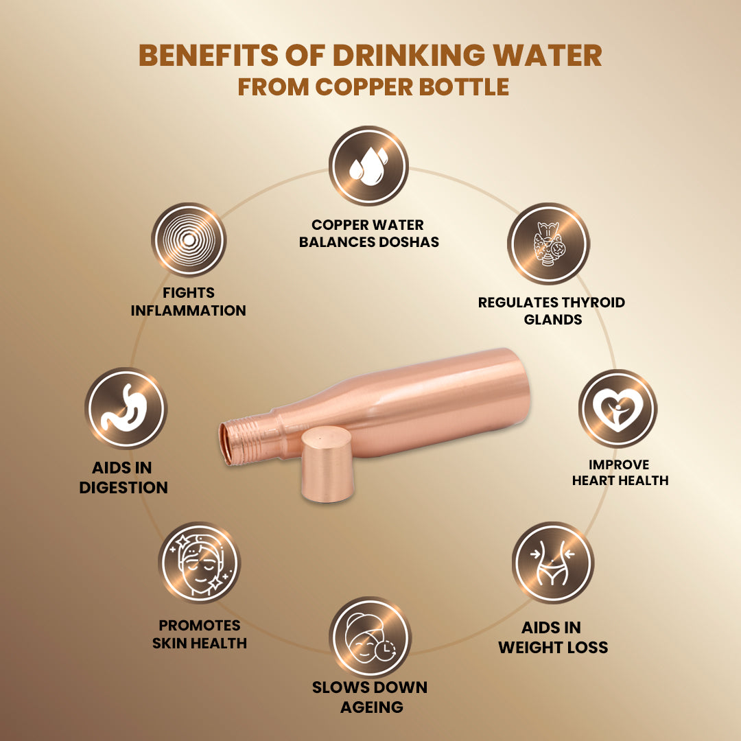 Wine Bottle Shaped Copper Water Bottle - 950 ml BPA Free- Join Free and Leak Proof