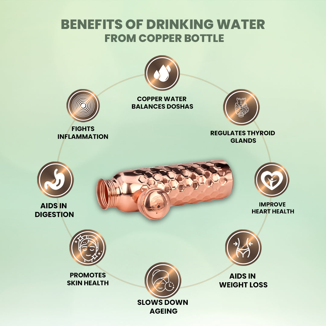 "Ratna" Diamond Copper Water Bottle - 950 ml BPA Free- Join Free and Leak Proof